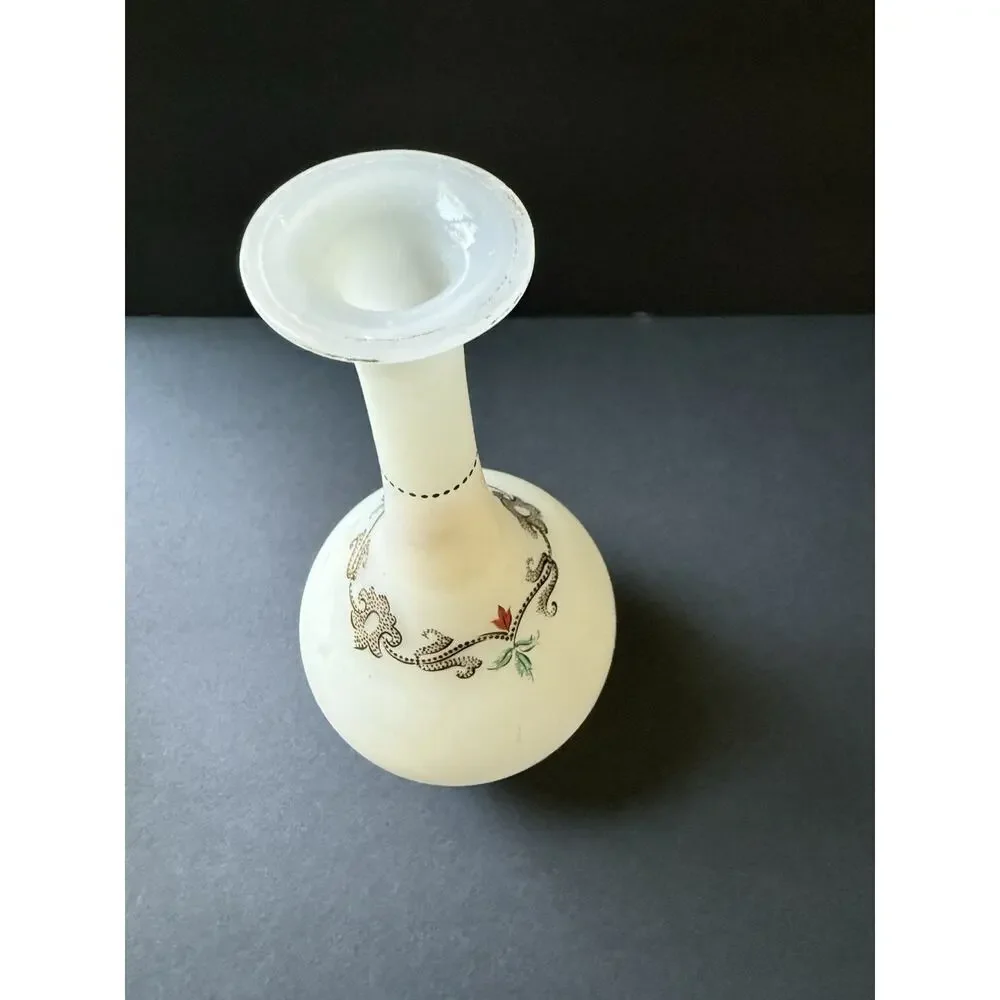 Vintage Satin Handpainted Bud Vase Opaque Glass Floral Victorian Cotttagcore 8” - Picture 2 of 7